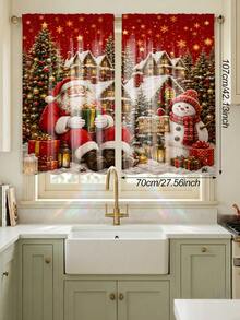 2 Peças Cortinas com Tema de Natal, Elementos Fofos de Papai Noel e Boneco de Neve, Segurando Presentes, Adequado para Decoração de Casa de Feriado de Natal, Decoração de Casa, Decoração de Atmosfera de Sala de Estar e Quarto, Decoração de Feriado de Natal 2027. Cortinas Semitransparentes com Passante para Vara. - Multicolorido A - Visão 14