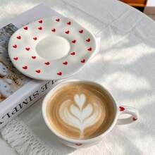 250ml Hand-Painted Underglaze Ceramic Coffee Cup And Saucer, Vintage Ins Style Coffee Shop Afternoon Tea Cup, Suitable For Daily Use - Red Heart - View 3
