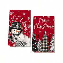 A Set Of 2 Pieces Christmas Themed Towels, Designed With Snowman And Christmas Tree Pattern Prints. Water Absorbing, Reusable, Suitable For Room Decoration, Kitchen And Bathroom Towels. Ideal Christmas Gift For Party Decoration And Home Decor. - Multicolor - View 14