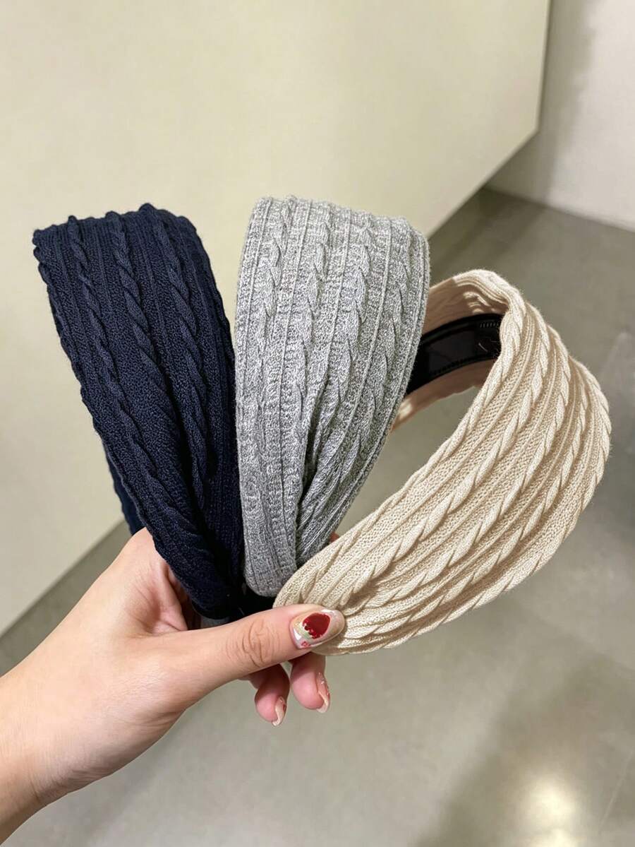1pc Vintage Knitted Wide Headband, Elegant & Minimalist, Suitable For Commuting, Makeup, Daily Wear And Vacation - Multicolor - View 1