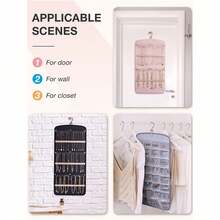 Large Capacity Jewelry Storage Hanging Bag, Double-Sided Wall-Mounted Closet Organizer, Suitable For Earrings/Necklaces/Rings, 360° Rotating Hooks, Dust-Proof Door-Back Storage, Women's Organization, Room Decor, Wedding Bathroom Decor, Back To School - Multicolor - View 5