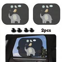 2pcs Car Side Window Sunshade, PVC Static Cling + Suction Cup Cartoon Design Sun Blocker, Heat Insulation - Black - View 9