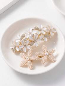 1pc Korean Large Flower Hair Clip, Rhinestone Inlaid Cat Eye Stone Crystal Ponytail Clamp, Claw Clips,Travel,Birthday - Multicolor - View 22