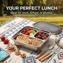 1pc Multifunctional 304 Stainless Steel Lunch Box With Cute Pattern, Portable Large Capacity Bento Box With Compartment, Leak-Proof Fruit Salad Food Container, Microwave Divided Meal Prep Box For Adult Student Use In School, Office, Picnic, Camping - Multicolor - View 6