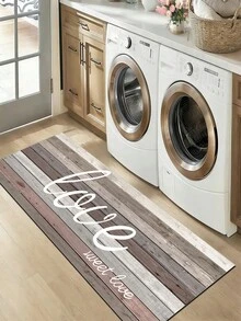 1pc American Vintage Wood Grain English Print Kitchen Rug, 3.5mm, Sponge Cushioning Shock Absorption, Rubber Backing Dirt-Resistant Easy To Clean, Suitable For Kitchen, Bathroom, Entryway, Laundry Room - Multicolor - View 9