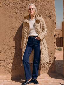 Giolshon Women's Long Overcoat For Fall & Winter - Lightweight & With Pockets For Casual Comfortable Daily Wear - Apricot - View 5