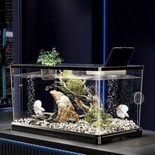1pc Fish Tank With Lid, Fish Tank Set, Home Aquarium, Small-Medium Hydroponic Fish Tank, Living Room Transparent Goldfish Tank, Desktop Mini Fish Tank With Landscaping - Black - View 5