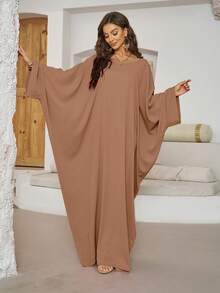 Jubah Panjang Lengan Kelelawar, Pakaian Panjang Elegan Longgar Ukuran Besar, Cocok untuk Acara Kasual Sehari-hari Wanita Timur Tengah - MultiWarna - View 7