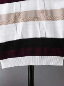 Boys' Simple Contrast Striped Knit Pullover Sweater, Casual For Daily Wear, Spring, Autumn, Winter - White - View 4