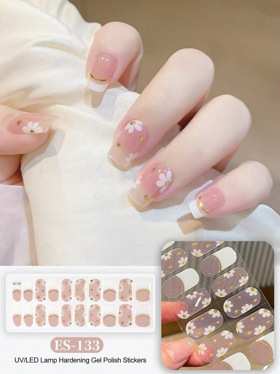 Semi Cured Gel Nail Strips, 20Pcs Long Lasting Salon Quality Wraps, Easy Apply & Remove Gel Nail Stickers With UV Light