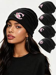 1pc Unisex 26 Letters Slouchy Beanie Hat,Black Soft Knit Stacked Hat,Casual Slouch Skull Cap,Spring/Fall Daily Wear For Outdoor Street Sport - Multicolor - View 2