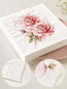 40/20/1pc 3-Ply Thickened Paper Napkins, Highly Absorbent Rose Pattern Disposable Cocktail Coasters, Suitable For Engagement Party, Mother's Day Brunch, Baby Shower, Tea Party, Holiday Dinner, Social Events - Multiple Styles - View 6