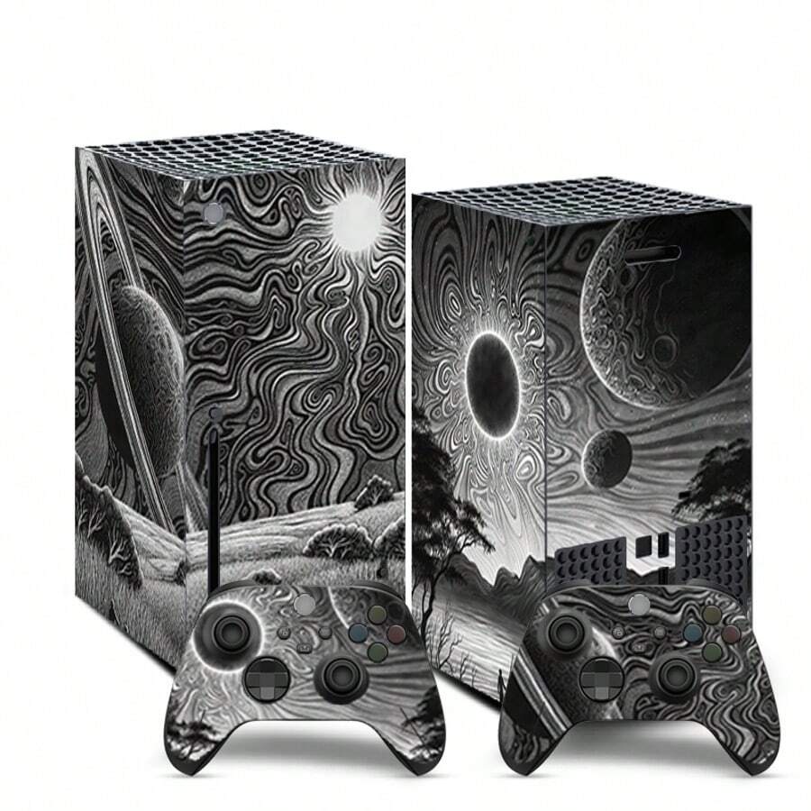 Series X Console & Controller Skin Sticker Set, Black & White Space Planet Eclipse Art Pattern, Waterproof, Scratch-Resistant, Durable, Removable, No Residue, PVC Vinyl Protective Film - View 1