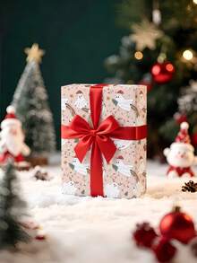1 Roll Of Christmas Gift Wrapping Paper Featuring A Christmas Ghost Pattern;Perfect For Christmas Gift Wrapping,Holiday Party Decor,Home Festive Decoration,DIY Craft,Festive Favour Wrapping Dimensions: 43 Cm X 300 Cm. - A - View 4