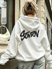 Women's Men's Casual Hooded Sweatshirt Pullover With Drawstring, LongDropShoulder Sleeve, Rib-Knit Hem& War Lined Fleece Perfect For Streetwear Style - White - View 5
