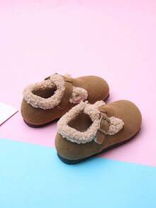 1 Pair Kids Plush Rabbit Ear Metal Buckle Lamb Fleece Warm Unisex Toddler Full-Cover Thermal Lined Winter Shoes Winter - Brown - View 3