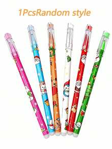 6/1pc Christmas Themed Erasable Gel Pens 0.5mm Black, Smooth Erasable, Student Stationery Holiday Gift - Multicolor - View 8