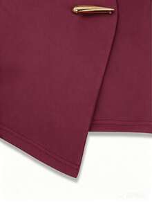 IGKEEL Women's Spring/Summer/Autumn Solid Color Asymmetric Hem Metal Decor Button Long Sleeve Blouse, Suitable For Work, Daily Wear, Commuting And Office - Burgundy - View 11