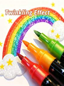 Dual-Tip Glitter Pens, Quick-Drying Ink, Fine Tip, Suitable For Scrapbooking, Card Making, Journaling, Etc., Dual-Tip Glitter Pen Set Is An Ideal Choice For Artists And Craft Enthusiasts, And A Perfect Choice For Back To School Season. - Double-ended Marker - View 8