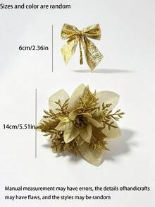 Glitter Christmas Flower Ribbon With Christmas Bow And Twisted Rope, Pre-Formed Gold Christmas Flower Christmas Bow, Christmas Wreath Decoration, Suitable For Christmas Tree, Wreath, Gift Wrapping Decoration (Gold) - A - View 9