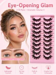 10 Pairs False Eyelashes, Soft Natural Fiber, Long Curly Voluminous, Portable Lightweight, Suitable For Daily Commute Makeup - View 9