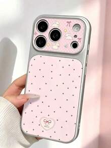 Heart-Shaped Bear Lanyard Phone Case, Compatible With Iphone 17 Pro Max, Korean Simple Girly Style, Suitable For 16/15/14 Pro, Women's Full Coverage Anti-Fall Hard Case - Pink - View 12