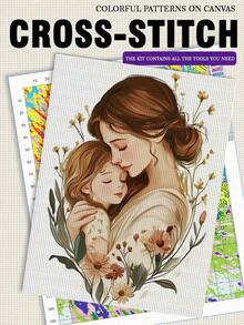 11/14/16CT Printed Cross Stitch Kit. A Close Mother And Son. Relaxing DIY For Adult Beginners. Includes Cloth, Needles, Threads & Chart. Handmade Wall Art Decor Gift. 30x40cm/11.8x15.7in. - Mother and Son - View 8