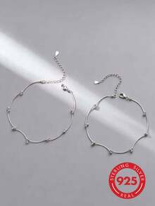 925 Silver Geometric Ball Anklet, Minimalist & Unique, Suitable For Daily Wear And Beach Vacation, Great Gift For Friends, Relatives And Loved Ones - Silver - View 3