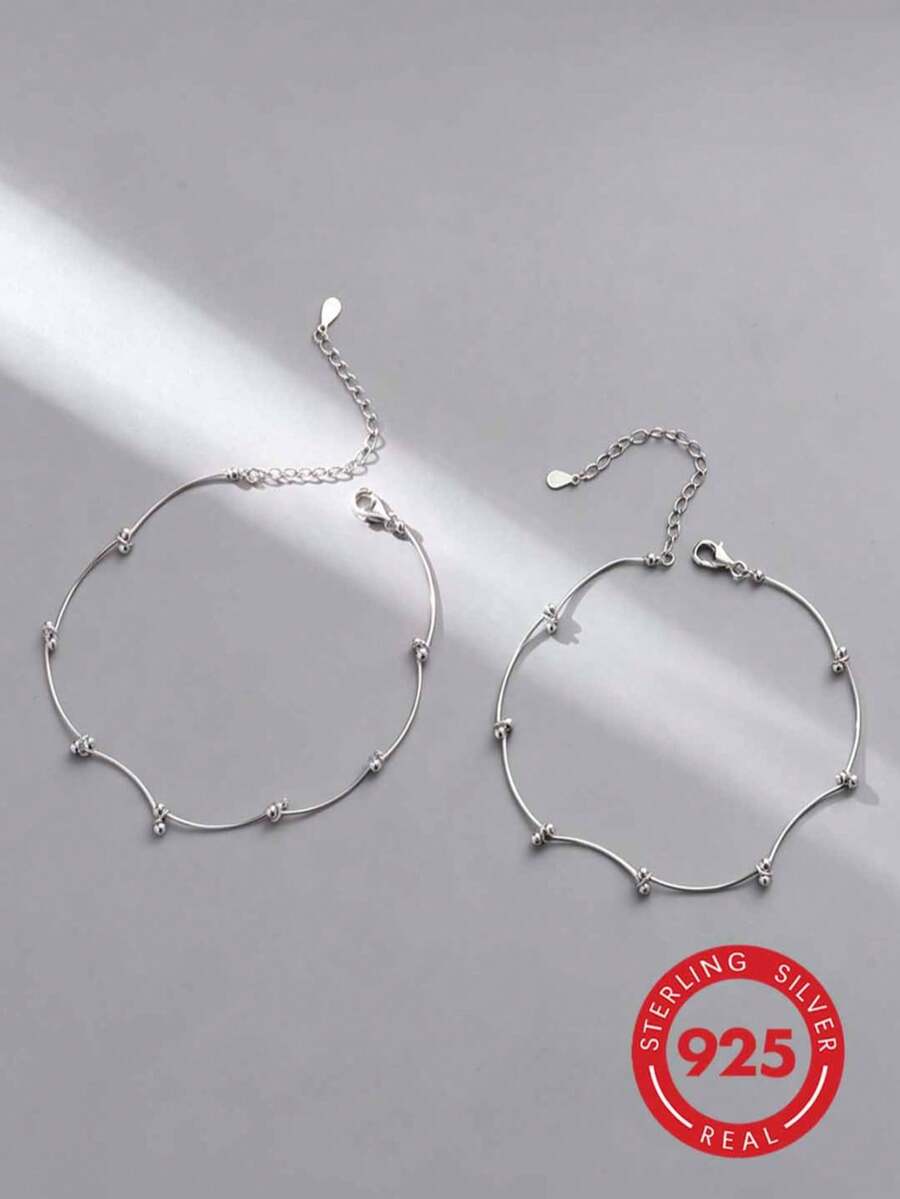 925 Silver Geometric Ball Anklet, Minimalist & Unique, Suitable For Daily Wear And Beach Vacation, Great Gift For Friends, Relatives And Loved Ones