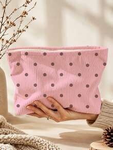 Nova Bolsa de Maquiagem de Veludo Cotelê com Estampa de Bolinhas Rosas | Bolsa de Armazenamento de Cosméticos | Bolsa Organizadora de Viagem | Essencial de Viagem | Bolsa de Higiene Pessoal | Bolsa de Armazenamento para Piscina | Presente do Dia das Mães | Presente do Dia dos Professores | Adequado para Mãe, Professora, Amiga e Enfermeira | Essencial de Outono | Essencial para Casa | Design Fácil de Limpar | Caixa de Maquiagem Portátil | Essencial para Faculdade - Multicolorido - Visão 2