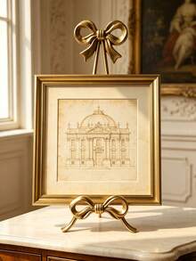 Golden Bow‑Shaped Metal Plate Display Stand Elegant Decorative Dish Easel Holder For Picture Photo Frame Book Desktop Cabinet Tabletop Home Ornament Housewarming Gift - Display Stand - View 6