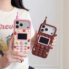 New Cream Chocolate Big Phone Shaped Phone Case, Strawberry, Cookie, Chocolate, Cute Fashion, Soft Skin-Friendly Silicone Full Coverage Anti-Drop Phone Case Protective Cover Suitable For Multiple IPhone18 18pm, 18promax Models Including 17/16/15/14/13/12 Phone Case/11 Pro Max/Plus/X/8/7 Popular Birthday Gift Business Gift Durable Anti-Stain Anti-Fingerprint New Unisex Phone Shell - Pink - View 2