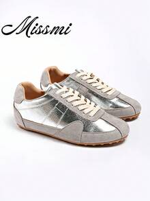 Women's Summer Mesh Flat Casual Sports Shoes, Lightweight Breathable Running Shoes, Soft Sole Comfortable Student Training Shoes - Silver - View 1