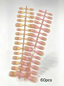60pcs (2 Styles) Long Almond Shape Macaron Color Press-On Nail Stickers, Acrylic Fake Nails - Multicolor - View 11