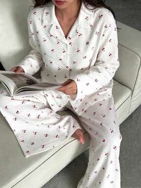 Nina Bonheur 2 pièces Ensemble de pyjama femme avec haut à manches longues ample et confortable + pantalon long, tenue de détente mignonne
