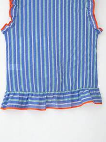 Women's Sweet Fashion Striped Colorblock Button-Up Top - Blue - View 9