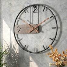 Large Size Wrought Iron & Wood Combination Wall Clock, European Style Fashion Wall Clock, Home Decor For Living Room, Bedroom, Simple & Luxury Design, Silent Movement Room Decor - 彩色 - 查看 1