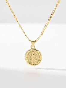 1PC Religious Vintage Style St. Benedict Necklace, Made Of 14k Gold Plated Copper, Paired With 50cm Figaro Chain, Priest Image St. Benedict Pendant, Exquisite Craftsmanship And Outstanding Texture, Suitable For Men And Women, Perfect For Daily Wear, Church Services, And Holiday Gifts. - Yellow Gold - View 1
