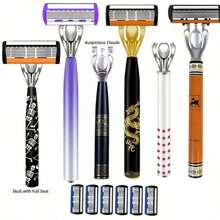 Men's Manual Shaving Kit - Ultra-Sharp 6-Blade Head, Replaceable Blades, Ergonomic Handle Design, Essential For Precise And Smooth Shaving, Reusable Replacement Blades, Perfect Gift For Father's Day And Birthday (Gift Box Not Included) Halloween, Christmas - Multicolor - View 11