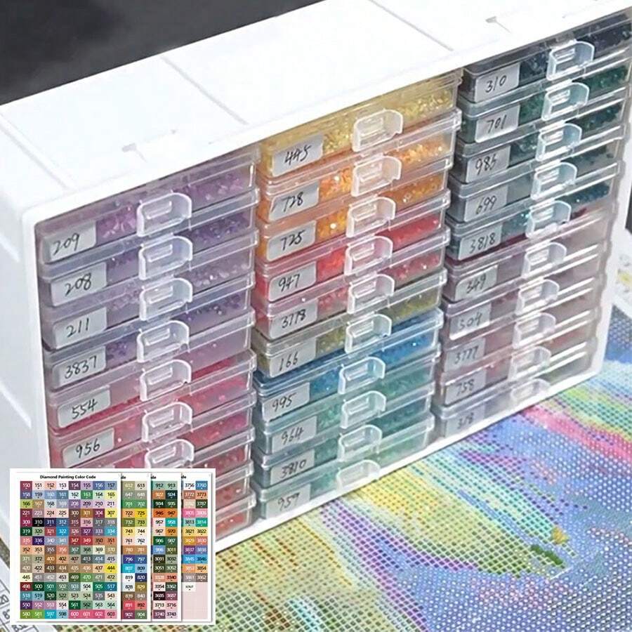 30pcs 2-In-1 Diamond Painting Storage Box Tray, With Label Compartments And Dividers, With Lid Diamond Painting Accessories Tray, Beaded Gem Art Tool Storage Rack - Sets - View 1