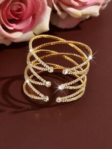 Elegant Shiny Open Cuff Bracelet, Multi-Layer Spiral Wrap Bangle, Bridal Gown Evening Party Accessory - Multicolor - View 8
