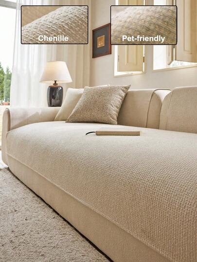 1pc Solid Color Chenille Sofa Cushion, Minimalist Wabi-Sabi Style Sofa Cover With Starry Pattern, Home Decor All-Season Sofa Cover, Suitable For 1-Seat, 2-Seat, 3-Seat, 4-Seat