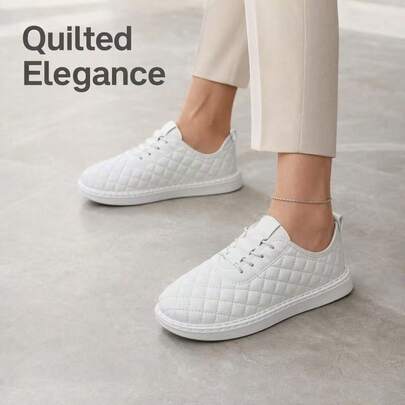 2026 Versatile White Shoes, Slip-On Casual Sneakers, Loafers, Soft Flat Shoes, Fashion Plaid Design Driving Shoes, Student Shoes, Nurse Shoes. Classic Pure White, Can Be Paired With Jeans, Dresses, Casual Pants, Suitable For Daily Commute And Dating.