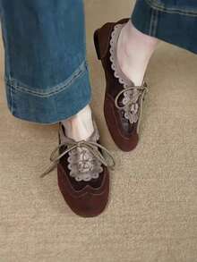 Vintage Red Versatile Hook & Loop Mary Jane Shoes Women Spring New Leather Casual Round Toe Flat Shoes,Ballet Flats - Brown - View 4