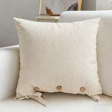 1pc Linen Fabric Bohemian Style Throw Pillow (Includes Pillow Insert), Wooden Horn Button Removable & Washable Square Seat Cushion & Back Cushion & Throw Pillow, Modern Solid Color Striped Outdoor Chair Pad/Back Cushion - Multi-Functional Application Suitable For Outdoor Bench, Sofa, Office, Home, Student Dormitory And Restaurant - Apricot - View 11
