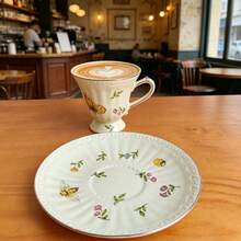180ml Gold Rim Afternoon Tea Ceramic Cup And Saucer Set, Coffee Cup And Saucer With Insect And Floral Pattern - Insect Pattern - View 6