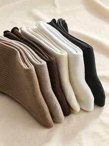 3/6/12 Pairs Women's Mid-Calf Socks, With Ruffle Trim, Soft Vertical Striped Knit Casual Socks, Solid Color Cute Lace Daily Commute Slouch Socks - Multicolor - View 3