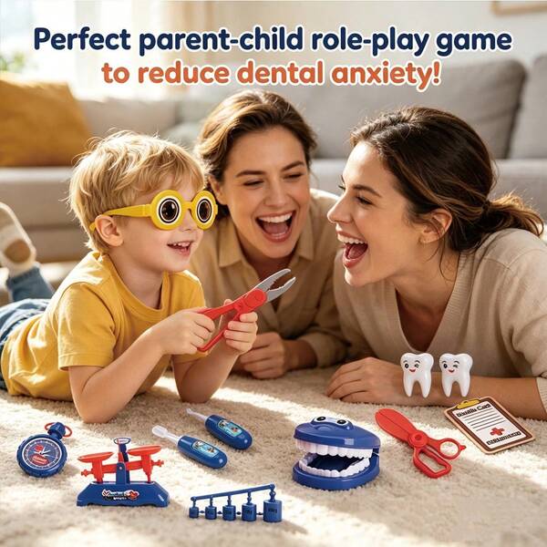 17pcs Kids Dentist Role Play Toy Set, Pretend Medical Kit With Teeth Model And Dental Tools, Fun Brushing Toy With Glasses And Stethoscope, STEM Educational Doctor Role Play Kit With Balance Scale And Learning Cards For Toddlers, Interactive Learning Gift For Boys And Girls 3+, Christmas, Easter, Thanksgiving, Birthday, New Year Gift (Some Accessories Random Color)