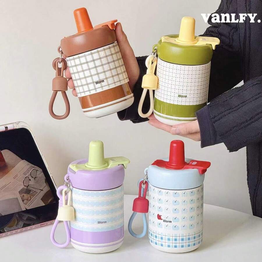 Plaid Patchwork Handle Small Ice-Buster Desktop Insulated Cup - Multicolor - View 1