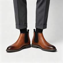 Chelsea Boots, Men's Casual Business Commute Boots, Retro Ankle Boots - Brown - View 2